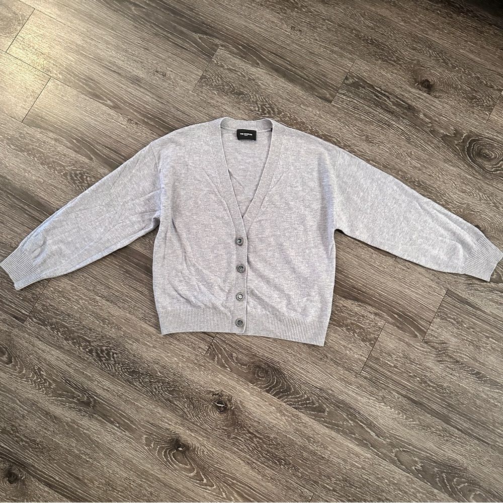 The Kooples V neck gray wool cardigan with jewel buttons